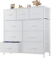 OLIXIS 9 Drawer Fabric Dresser with Wood Top - White Storage Chest Organizer for Bedroom, Closet, Entryway, TV Stand