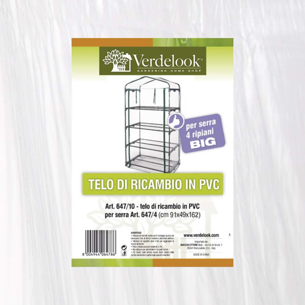 VERDELOOK Telo di ricambio in PVC trasparente per serra a 4 ripiani con codice 647/4,91x49x162 cm