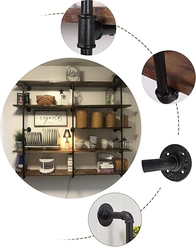 Miniatura 6 de Estante de tubo de hierro industrial para montaje en pared, estante negro vintage retro para colgar en el techo, estante abierto para bricolaje,