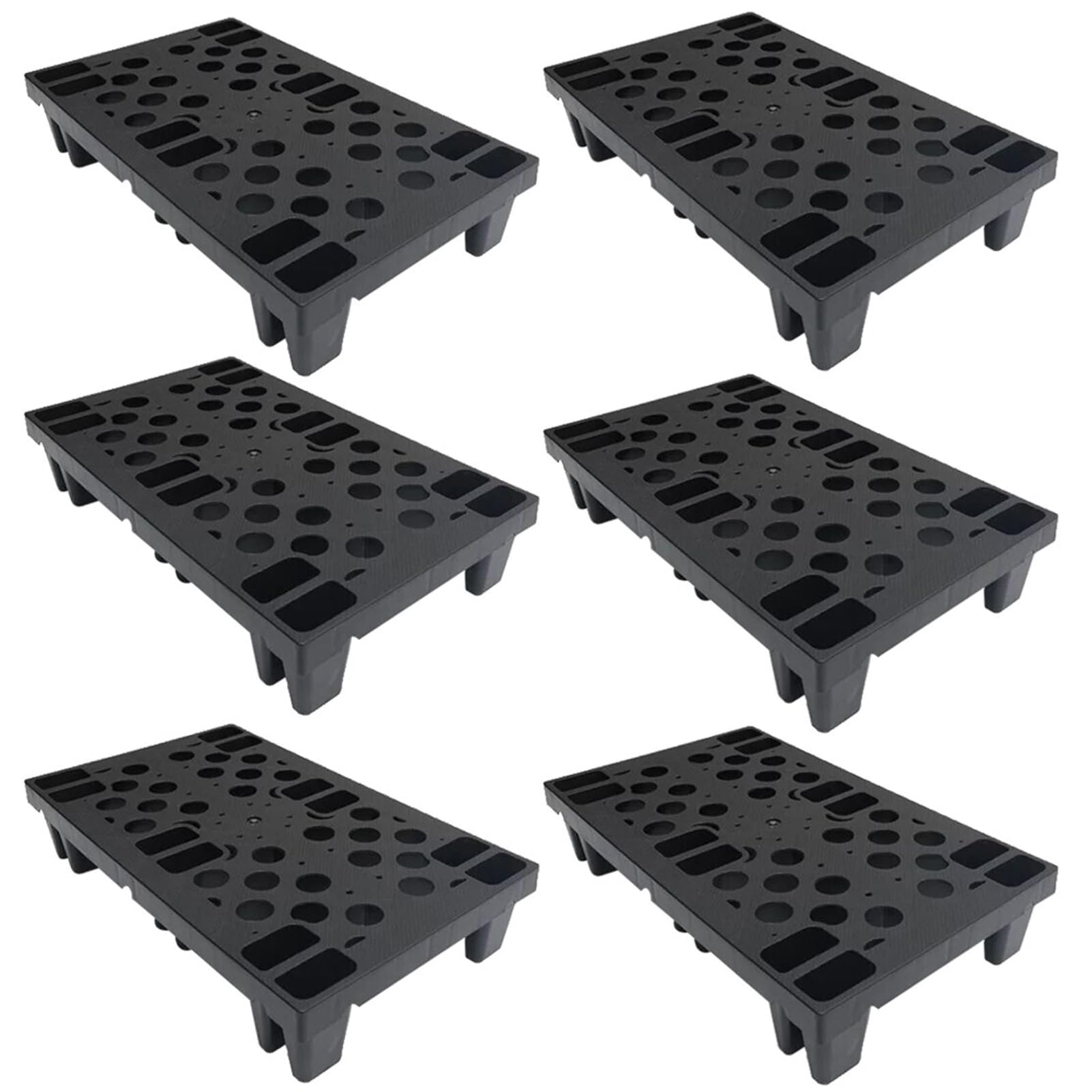 Bancali Neri in Plastica 50x30x10 cm, 6 Pezzi Incastro | Pedana per Stoccaggio Impermeabile, Pallet in Plastica per Magazzino, Supermercato, Garage, Cucina e Negozio