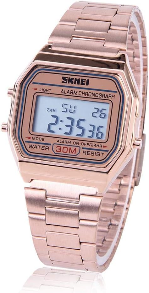 Polshorloge Elektronisch horloge 3Colors Digitaal LED Achterlicht Elektronische Horloge Rechthoek met Roestvrijstalen Beugel, zilver, armband