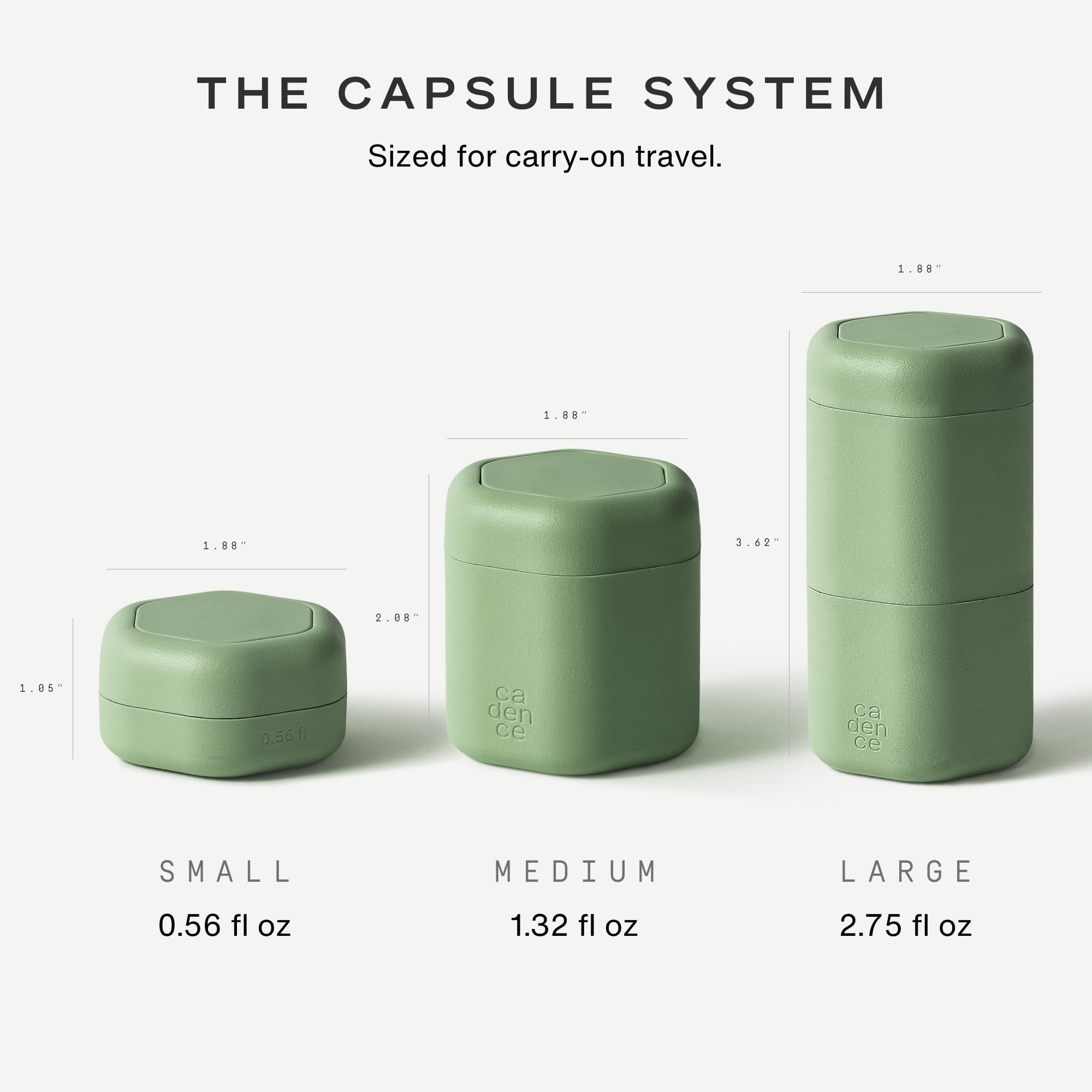 Cadence Kapseln – Core Hautpflege-Set, Eukalyptus, fünf Behälter mit magnetischen Deckeln, 100 % auslaufsicher und TSA-zugelassen für Reisen und Handgepäck, 2 kleine (15,9 g) und 3 mittelgroße (37,4 g