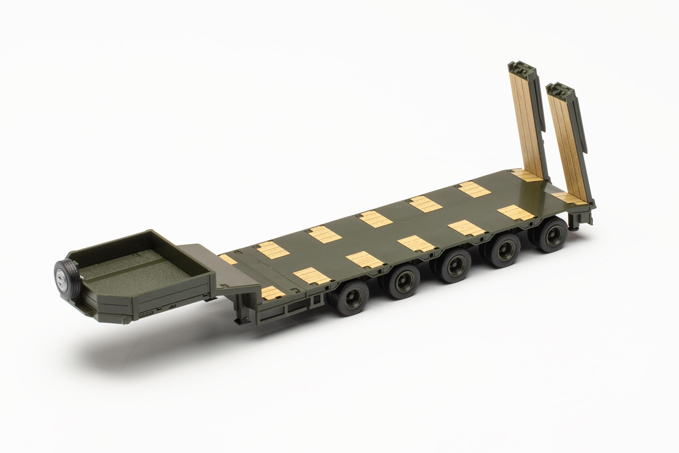 Herpa Modèle de Camion Goldhofer Semitie Semi-remorque avec arrière biseauté et rampes d'accès, 5a, Miniature à l'échelle 1:87, Objet de Collection, fabriqué en Allemagne, Plastique