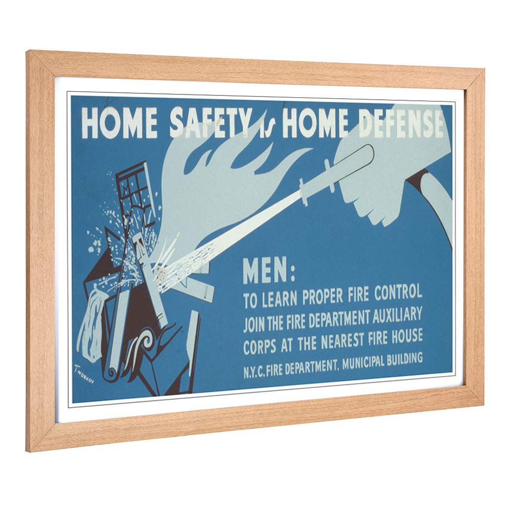 Big Box Art Framed Print of Vintage WPA Poster Defense Design | Wall Art Picture | Home Decor for Kitchen, Living Room, Bedroom, Hallway, Oak, A2 / 24.5x18 Inch / 62x45cm