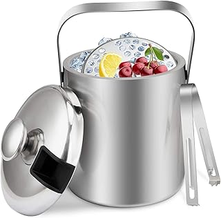 SKEIDO Ice Bucket Champagne Cooler Ice Bucket with Tongs and Lid Stainless Steel Wine Cooler Ice Cooler Double Wall Insulation for Extra Long Cooling (1.3L)