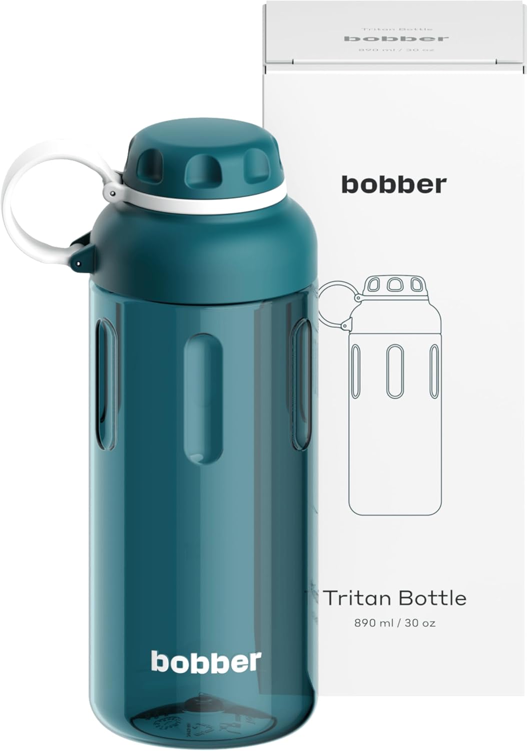 BOBBER 30 oz Tritan BPA-Free Sports Water Bottle with Infuser Stainer for Fruit & Ice — Premium Quality, Dishwasher Safe — Leak-Proof Water Bottle with Spout Lid for Gym, Pilates (Deep Teal)