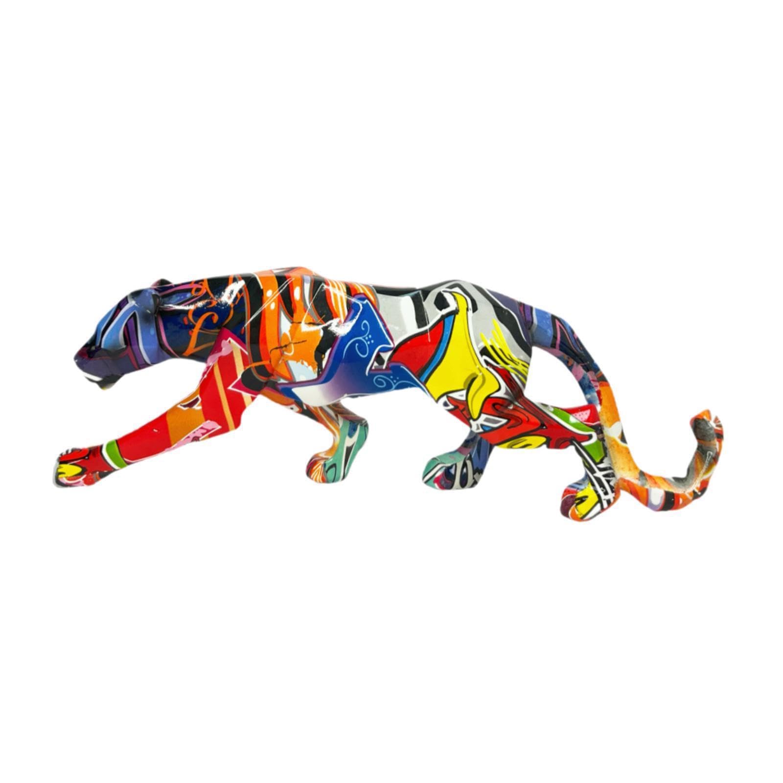 PIXZCSA Sculpture Animal Craft Leopard Figurine Home Decor Sculpture Animal Craft Gift Modern Art Home Party Leopard Sculptures, colorful graffiti, 25.5x8.5x5cm
