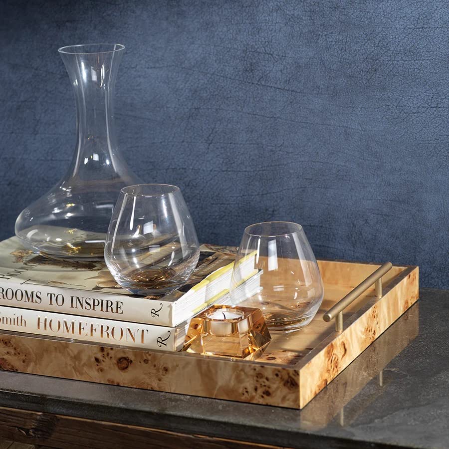 Zodax Leiden Burl Wood Design Rectangular Tray with Gold Handles (Large Rectangle)