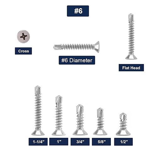 Miniatura 3 de Tornillos de chapa metálica #6 x 12", 100 tornillos de cabeza plana de acero inoxidable 410, tornillos autorroscantes rápidos por SG TZH