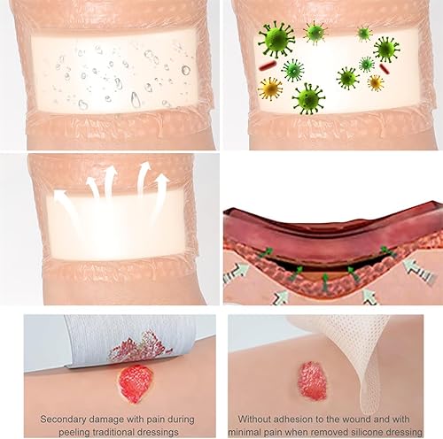 Miniatura 5 de Vendaje de espuma de silicona para vendaje de heridas con borde adhesivo, paquete de 5 parches súper absorbentes, almohadillas de espuma de silicona