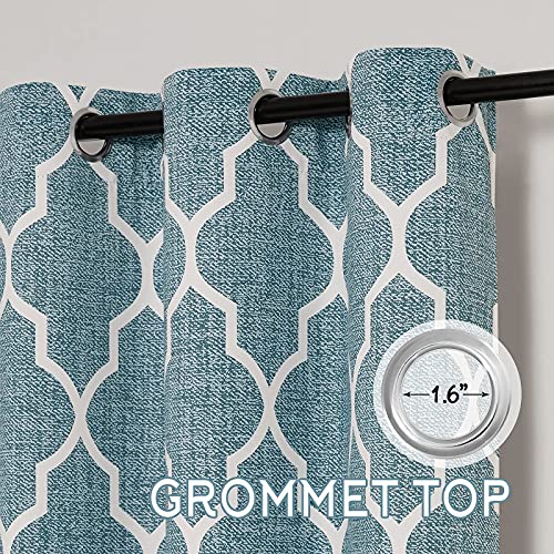 Kgorge Living Room Curtains 63 Inch Length, Sunlight & Heat Block Linen Look Drapes Privacy Protection Lattice Pattern Window Curtains For Bathroom Closet Apartment, Teal And White, 2 Pieces #TOP4
