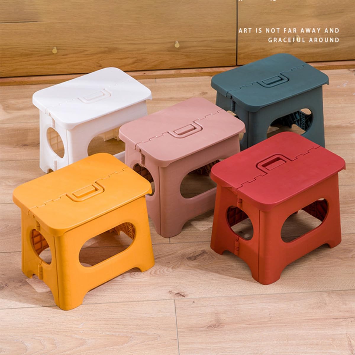 Small Portable Foldable Stool, Red Folding Taboret for Home and Bathroom Use, Compact Lightweight Seating Stool for Office, and Travel
