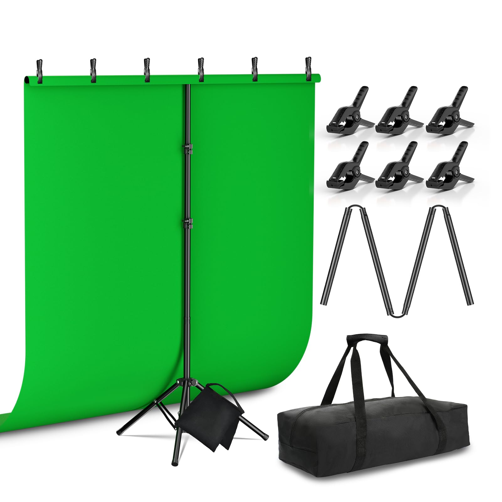 Kit de telón de fondo de pantalla verde, 1,5 x 2 m, fondo de pantalla verde con soporte portátil en forma de T para estudio fotográfico, grabación de video, transmisión, juegos | Juego de soporte de fondo ajustable en forma de T, tecla croma, transmisión,