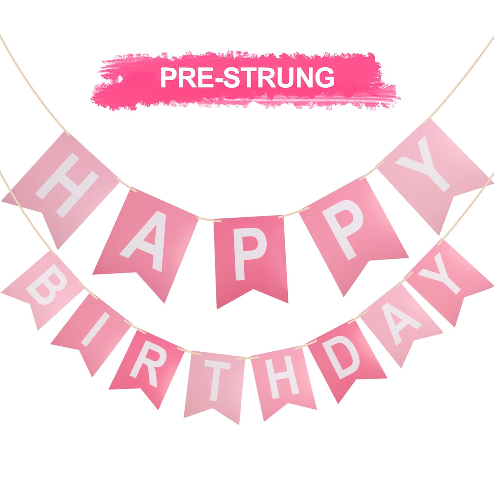 Happy Birthday Banner - 16 x 20CM Large Pre-Strung Bunting Pink Banners for Birthday Party Decorations โ image 1