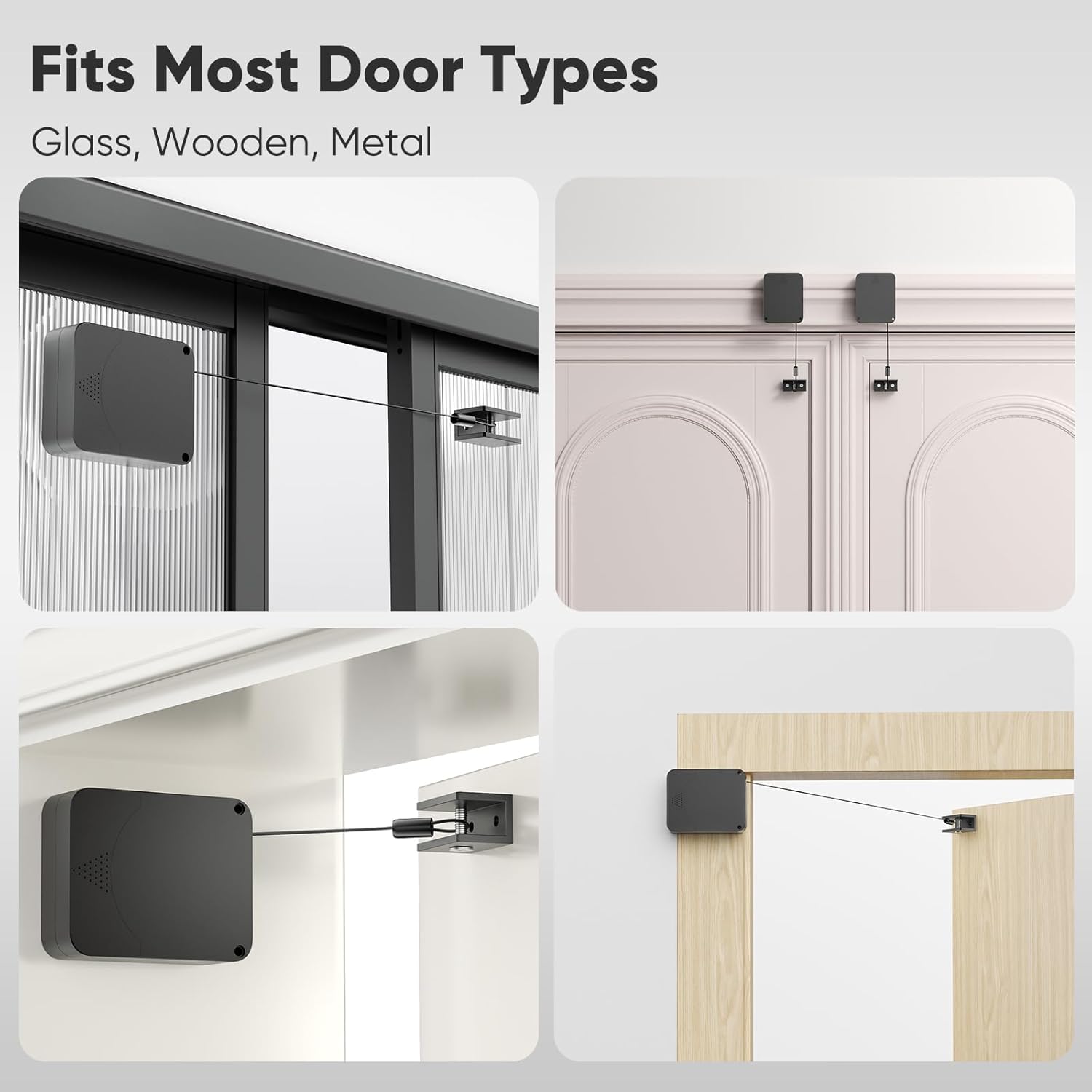 LAKIRA Retractable Automatic Door Closer with Anti-Slam Function - No-Screw Install for Standard, Screen & Sliding Doors - S304 Steel Cable with Powerful 3.5lb Closing Force (2 Pack Black)