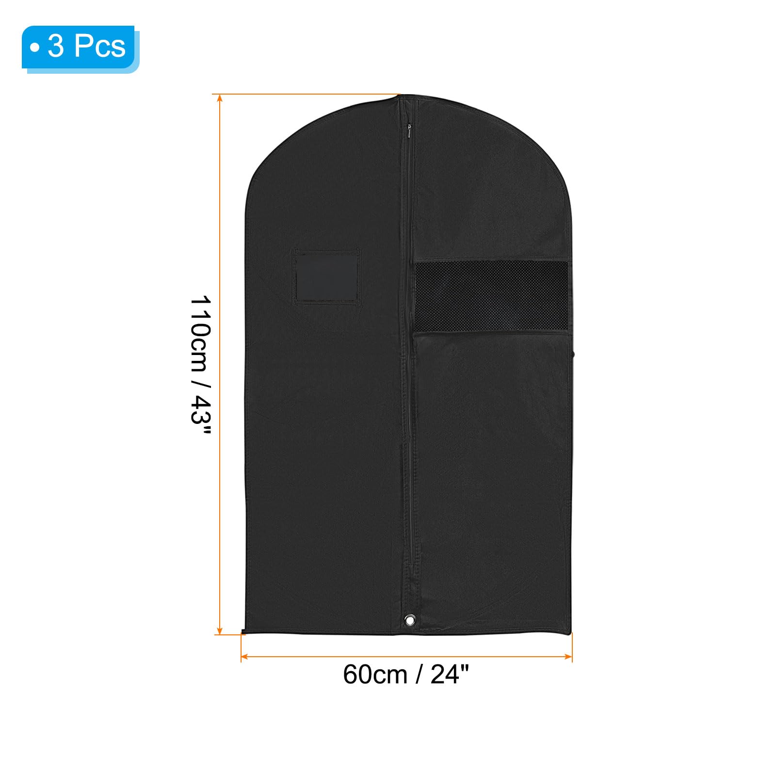 PATIKIL 43" Garment Bag, 3 Pack Breathable Suit Bag for Storage Hanging Clothes Dustproof Garment Covers for Suits Coats Dresses Black - Image 2