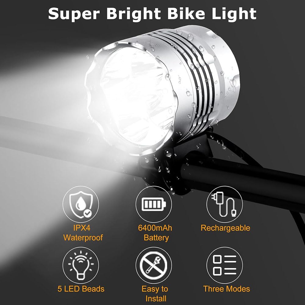Faro Anteriore per Bicicletta da Campeggio, per Ciclismo all'aperto, Impermeabile, a LED, Torcia Frontale per Bicicletta.