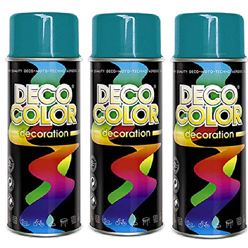DECO COLOR 3er Sparpack DC Lackspray glänzend 400ml nach RAL freie Farbauswahl (3 Dosen in wasserblau glanz RAL 5021)