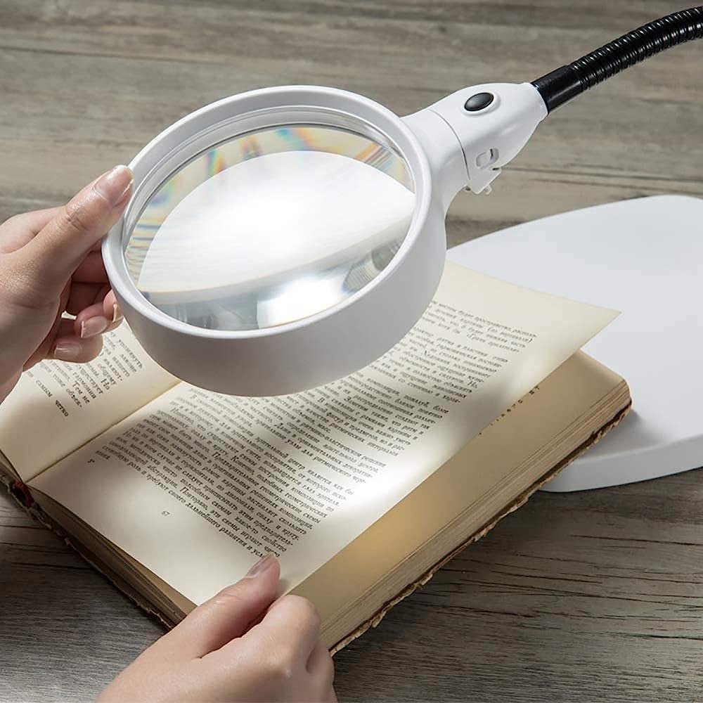 Lupe, mit Licht, Tischlupe, 6 LED-Leuchtlupe, großer Durchmesser für ältere Menschen, zum Lesen, Schweißen, Inspektion, Münzen, Schmuck, Erkundung, Mag/weiß (weiß) charitable
