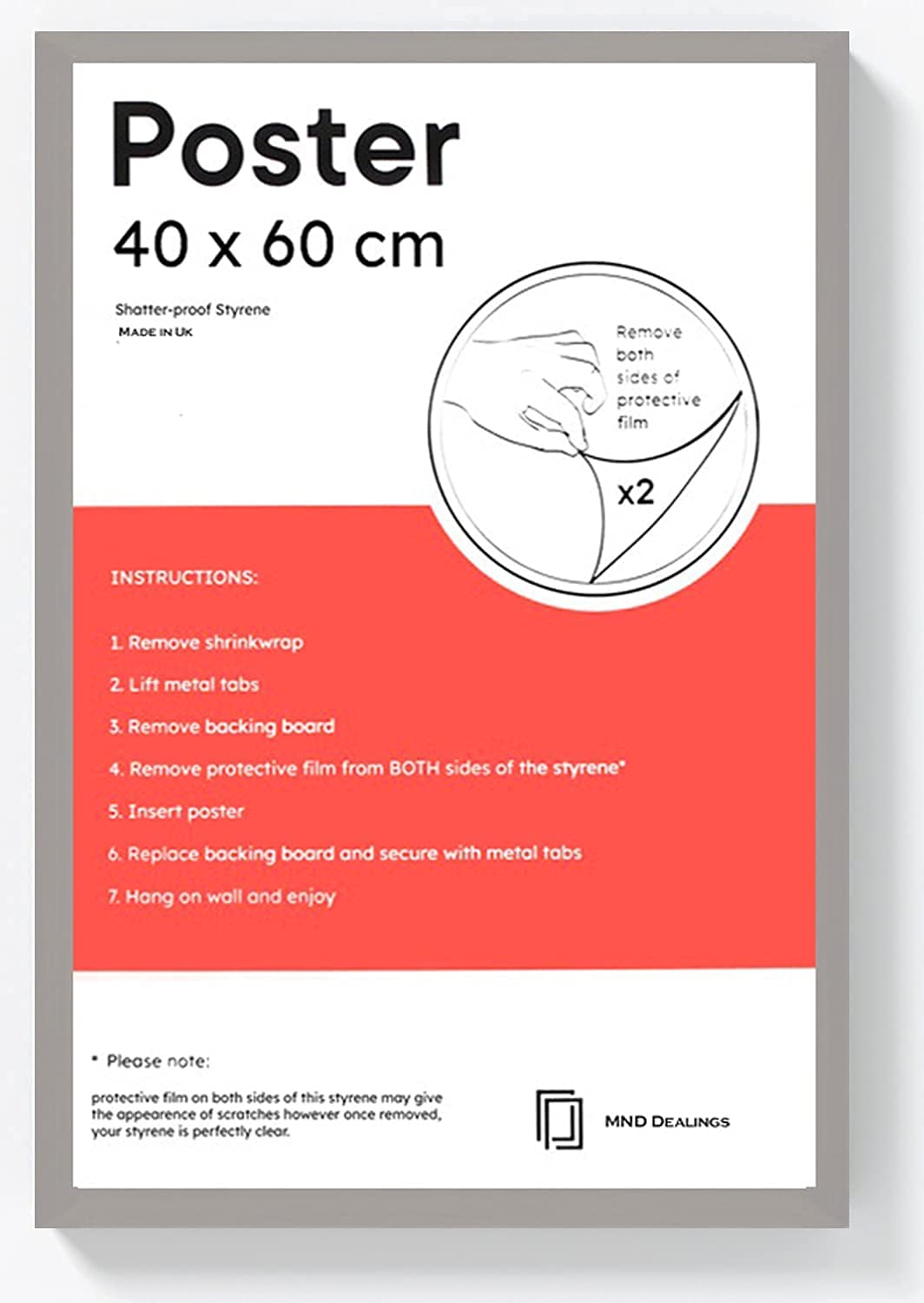 Mnd Dealings Grey Large Modern 40X 60 Cm Poster Frames Eton Wood Perfect For Wall Gallery, Living Room & For Wall Hanging Mount Poster Picture With Styrene Shatterproof Perspex Sheets