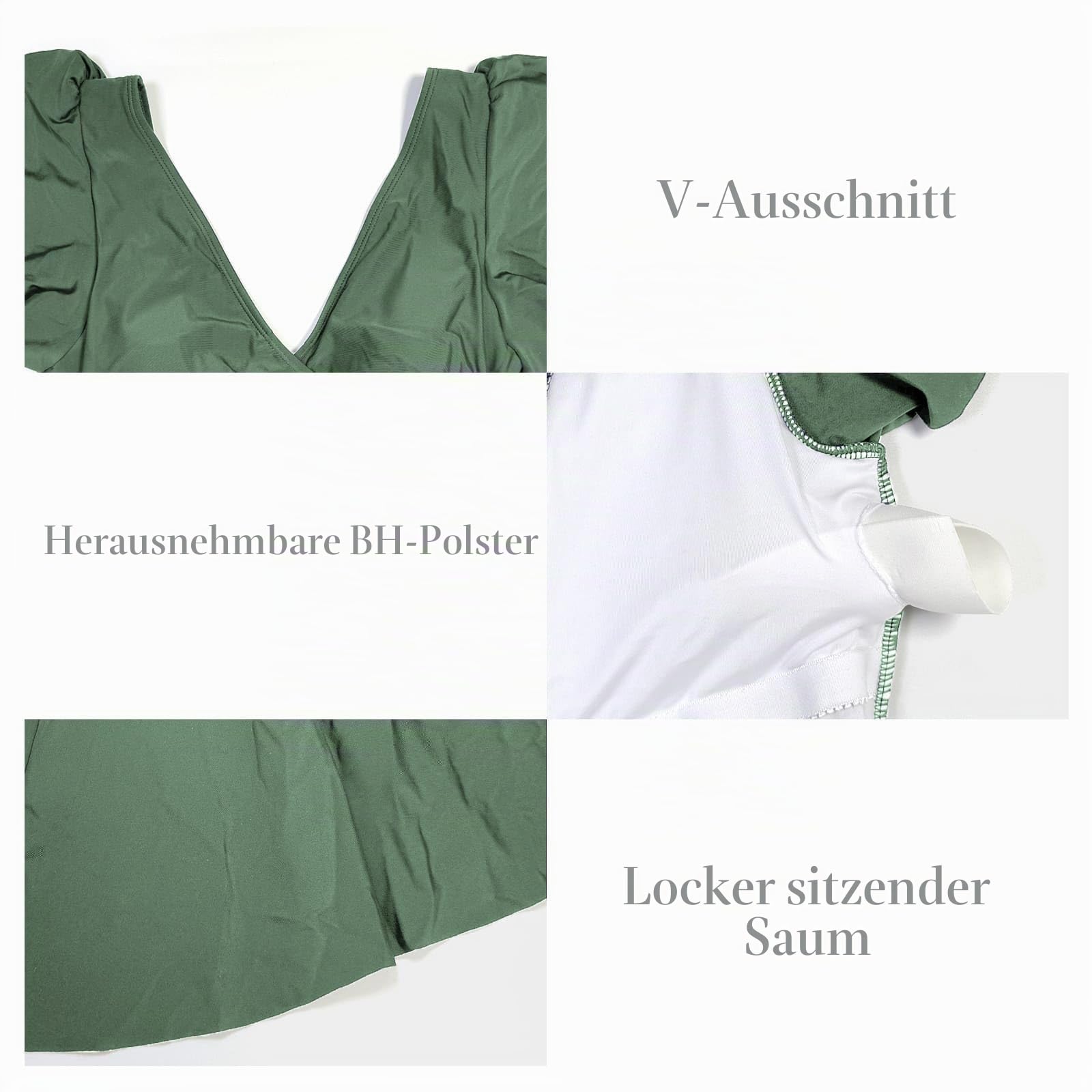 TcIFE Damen Badeanzug Badekleid Einteiler V-Ausschnitt Rüschen Flügelärmel