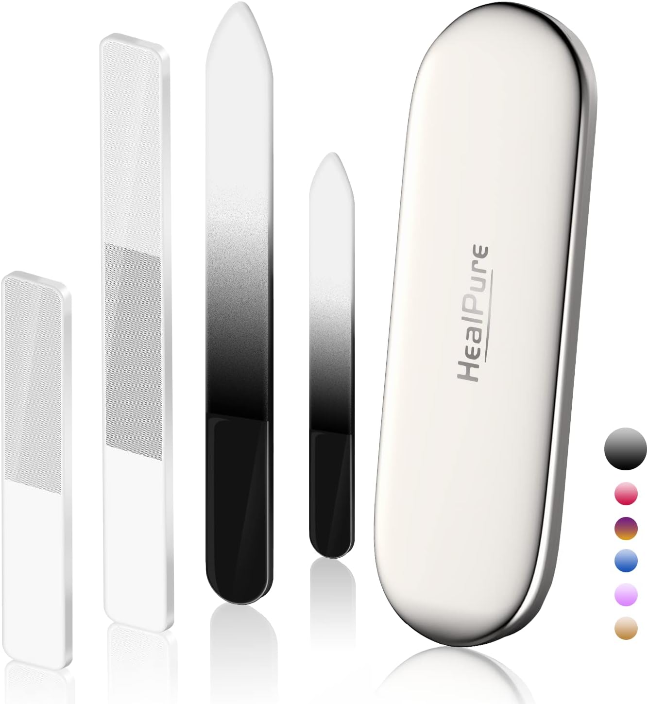 Glass Nail File and Shiner – 4PC Double Sided Etched Crystal Nail Buffer Files and Nano Nail Polishers, Professional Salon Manicure Tools Kit for Acrylic and Natural Nail, Perfect for Women & Girls
