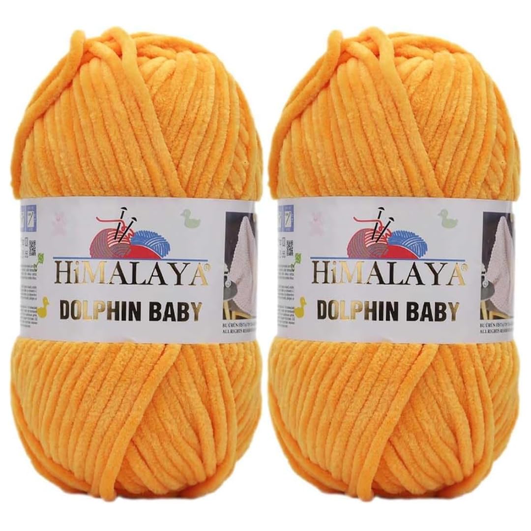 Himalaya Dolphin Baby Yarn 2 X 100g Skeins Super Bulky Yarn for Knitting/Crochet Ideal for Cardigans Shawls Blankets Hats and Home Textiles (2, 80368 Shine Orange)