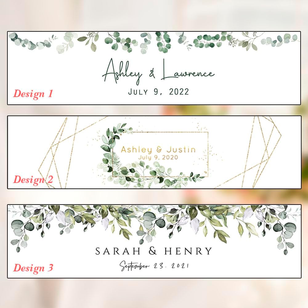 BYFDIY Personalized Wedding Water Bottle Label Custom Name Date Engagement Water Bottle Stickers for Birthday Anniversary Party Decorations 8x2INCH 30-100PCS 3 Styles