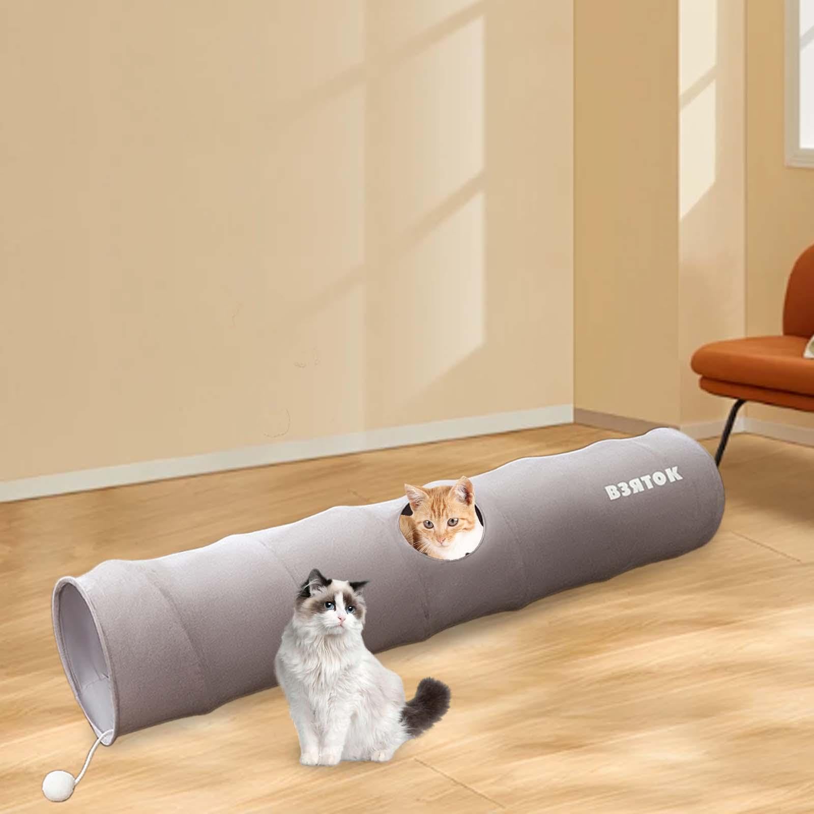 Sharplace para Gatos de Interior. Tubo de Juego para Gatos. Longitud: 47,24" (120 Cm), Diámetro: 9,8". Juguete Interactivo para Mascotas Y, Gris