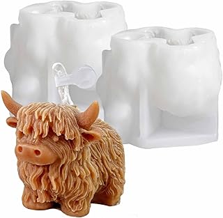 2 PCS Highland Cow Silicone Molds 3D Cow Animal Resin Candle Molds Unique Fondant Chocolate Cake Decorating Mould Cute Ox Soap Mould for Candle Making Epoxy Casting Clay Mold DIY Craft Decor