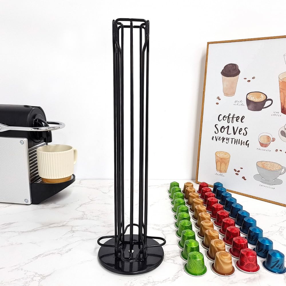 Sarini Porta Capsule di caffè Nero Compatibile per Nespresso Classic Porta cialde di caffè in Acciaio Inossidabile dal Design Rotante da 40 Pezzi