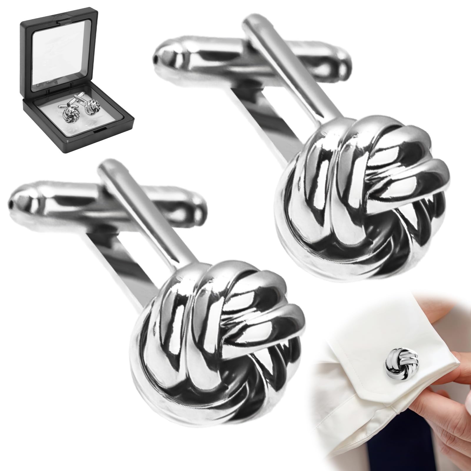 Nodo Gemelli Camicia Uomo, Camicia Acciaio Gemelli Uomo Personalizzati con Confezione Regalo Accessori Gioiello per Matrimonio Commercio Sposo