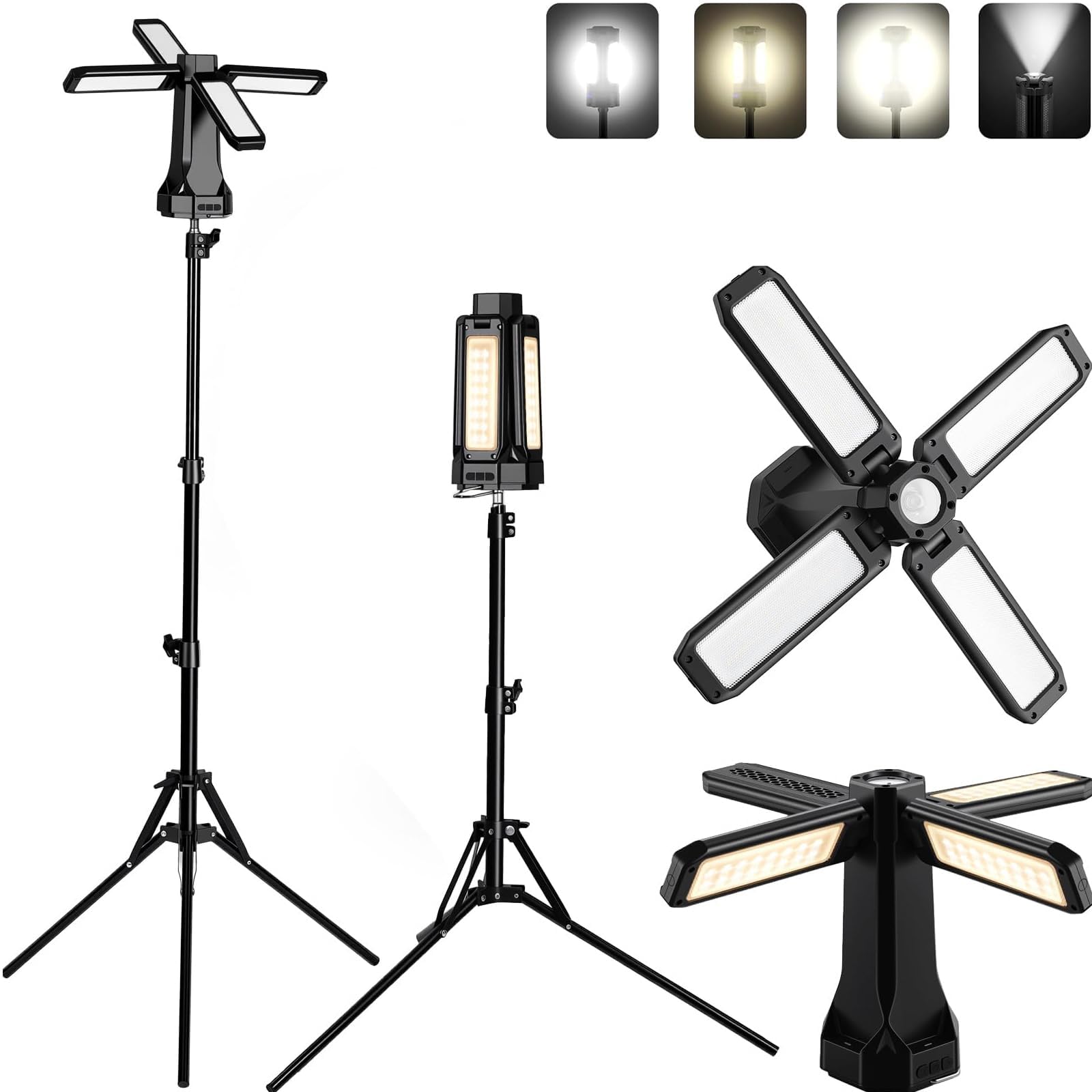 eSynic Rechargeable Telescopic LED Work Light with Detachable Tripod Magnetic Portable Camping Light Dimmable Work Lantern with Torch&SOS Strobe for Garage,Site,Outdoor Camp,Power Outages Emergency
