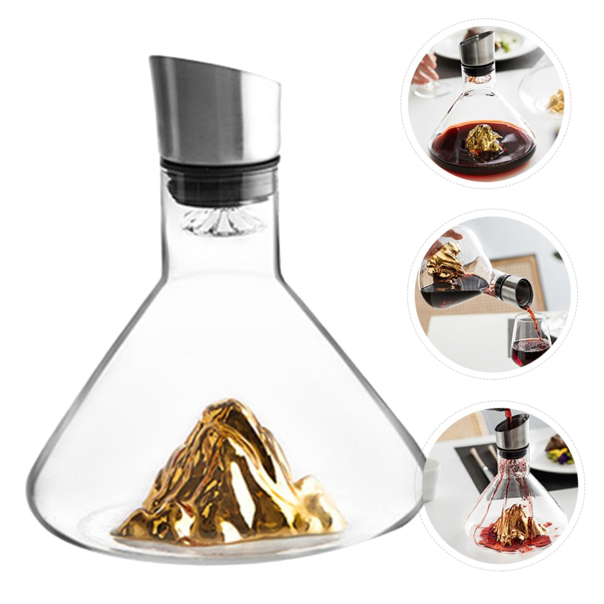 FOMIYES Decanter Funzionalità e Cristallo Colore in 1500ml per Design Oro di Aerazione e Decantazione, per Occasioni Speciali