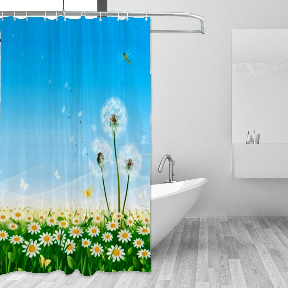 Rideau de douche imperméable pour baignoire familiale motif pissenlit floral zen