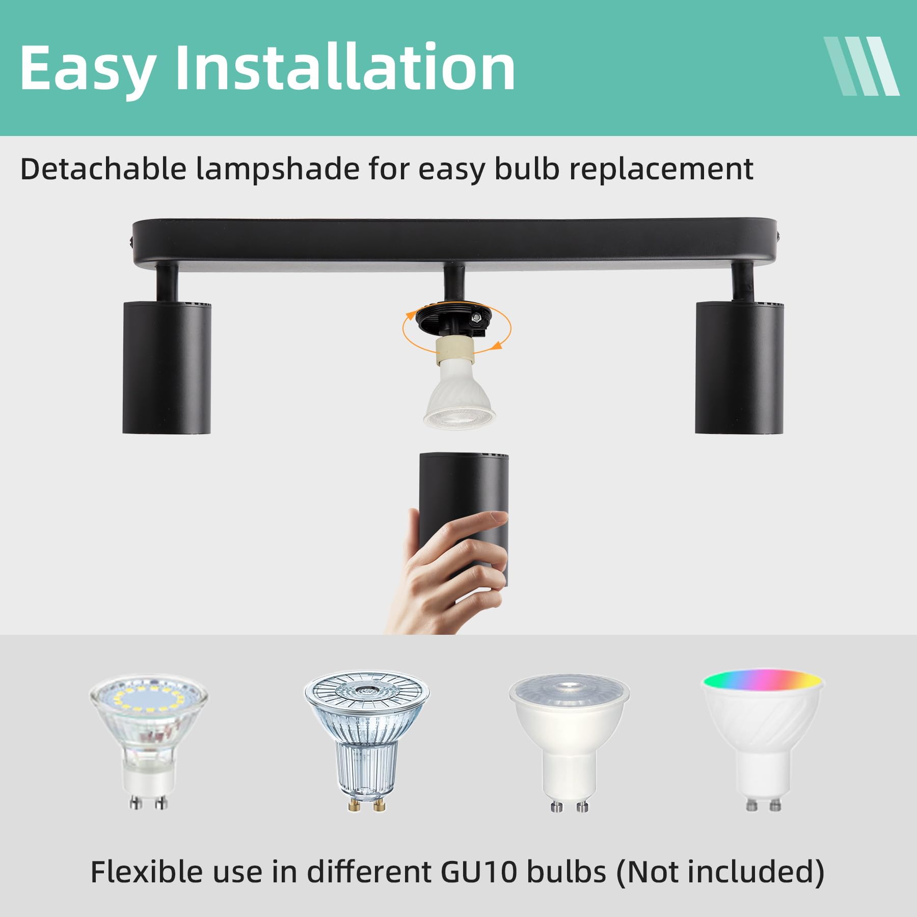SILAMPDI 3 Way Ceiling Spotlights GU10 Rotatable LED Ceiling Light Fitting Black - Image 4