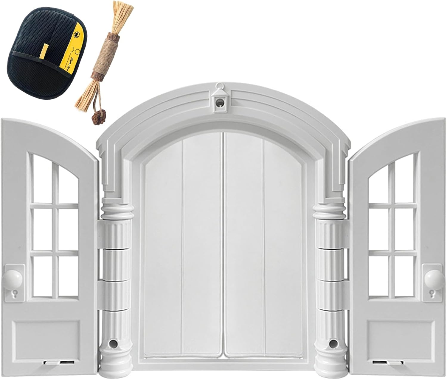 French Retro Cat Door - Durable ABS Material Double Door Design Interior Cat Door, Lockable, Easy DIY Installation for Average-Sized Cats, 9.45 x 10.83 x 2.83’’ (White, with Clear Curtain)