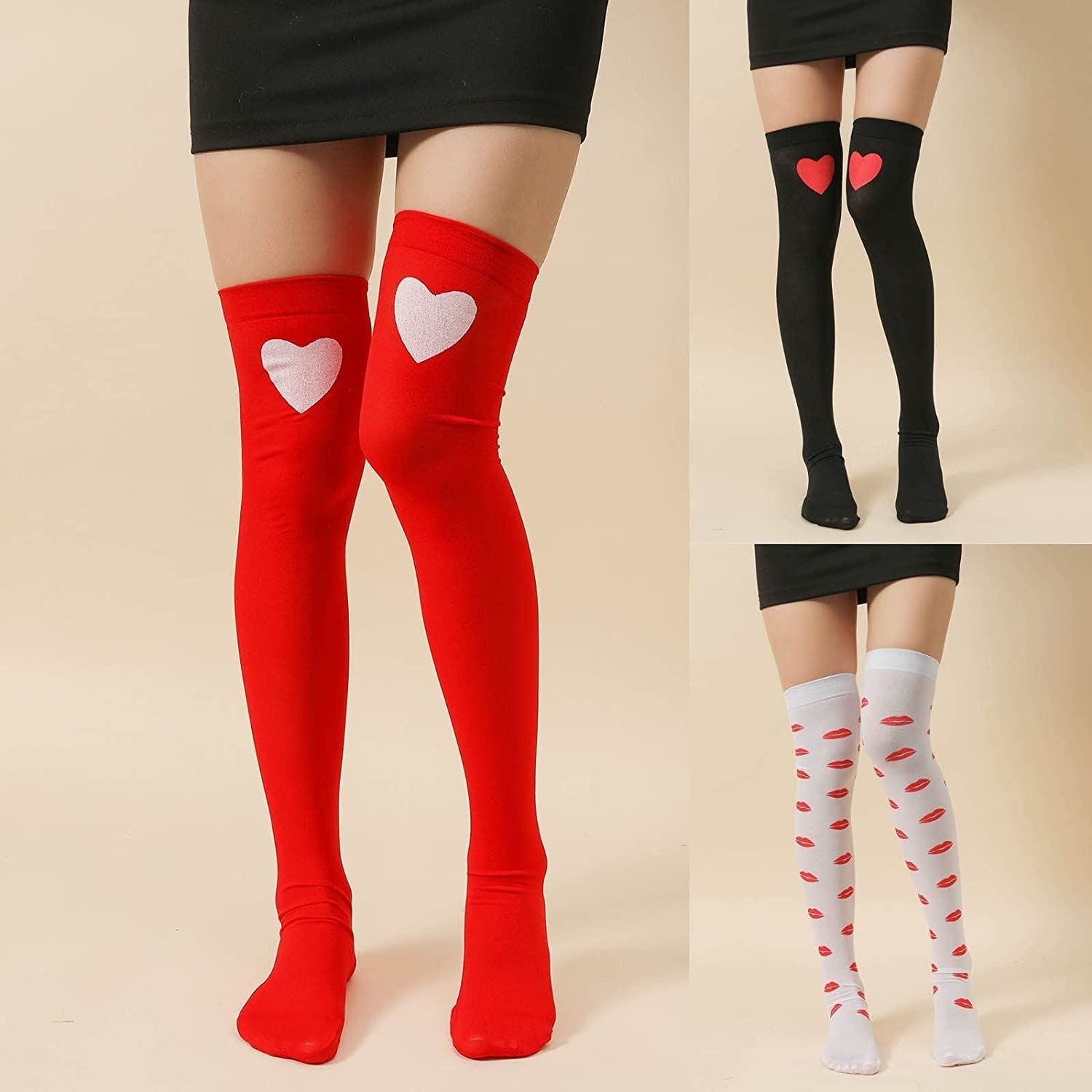 Wintersocken Bettsocken 2 Paar Damen Kniestrümpfe Liebesmuster Overknee Strümpfe Stricksocken Hohe Kniestrümpfe Warme Flauschige Socken