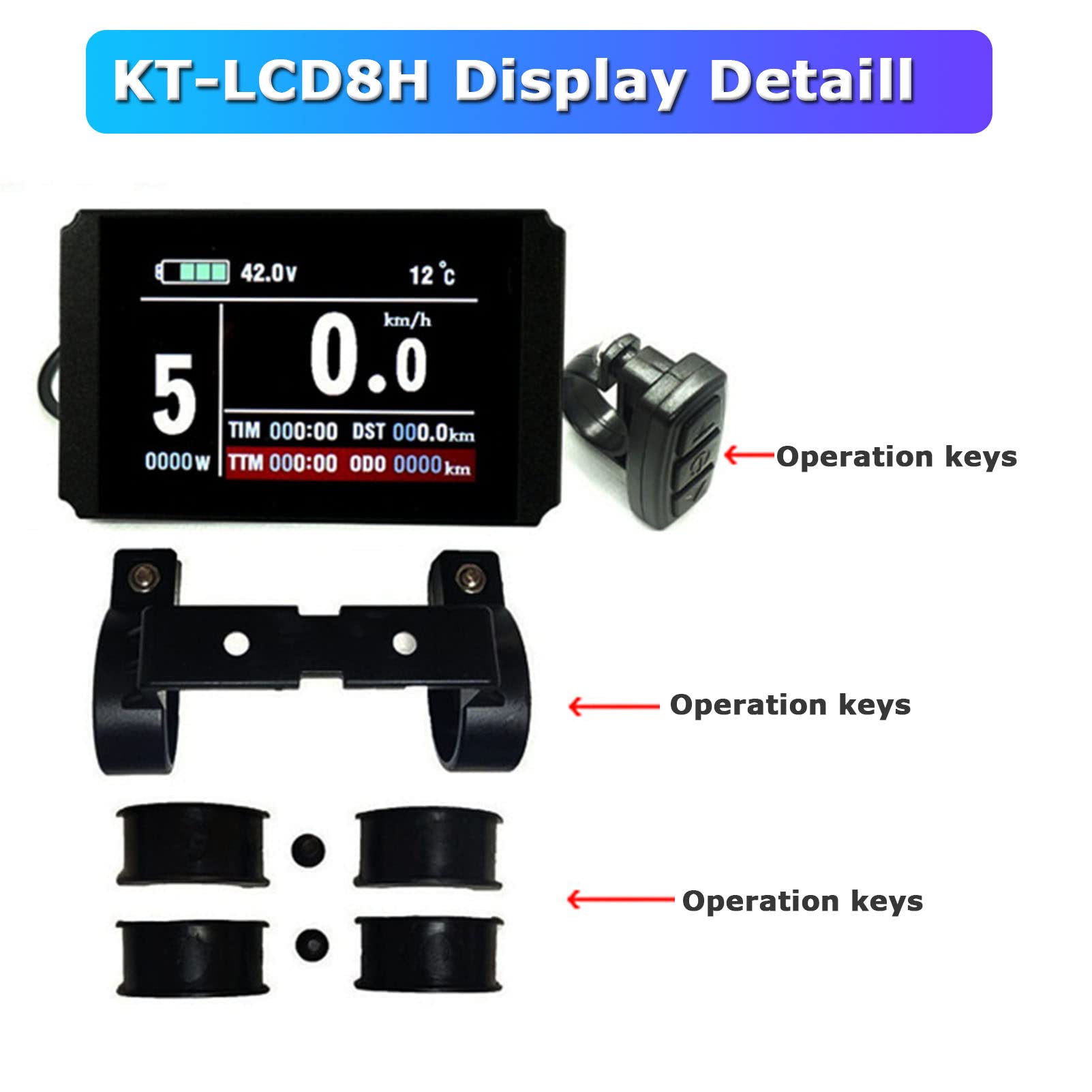 Affichage LCD à vélo électrique, 24V / 36V / 48V Contrôleur de vélos électriques étanche Affichage du Panneau de Commande d'évitement LCD Affichage LCD8H pour Le contrôleur KT