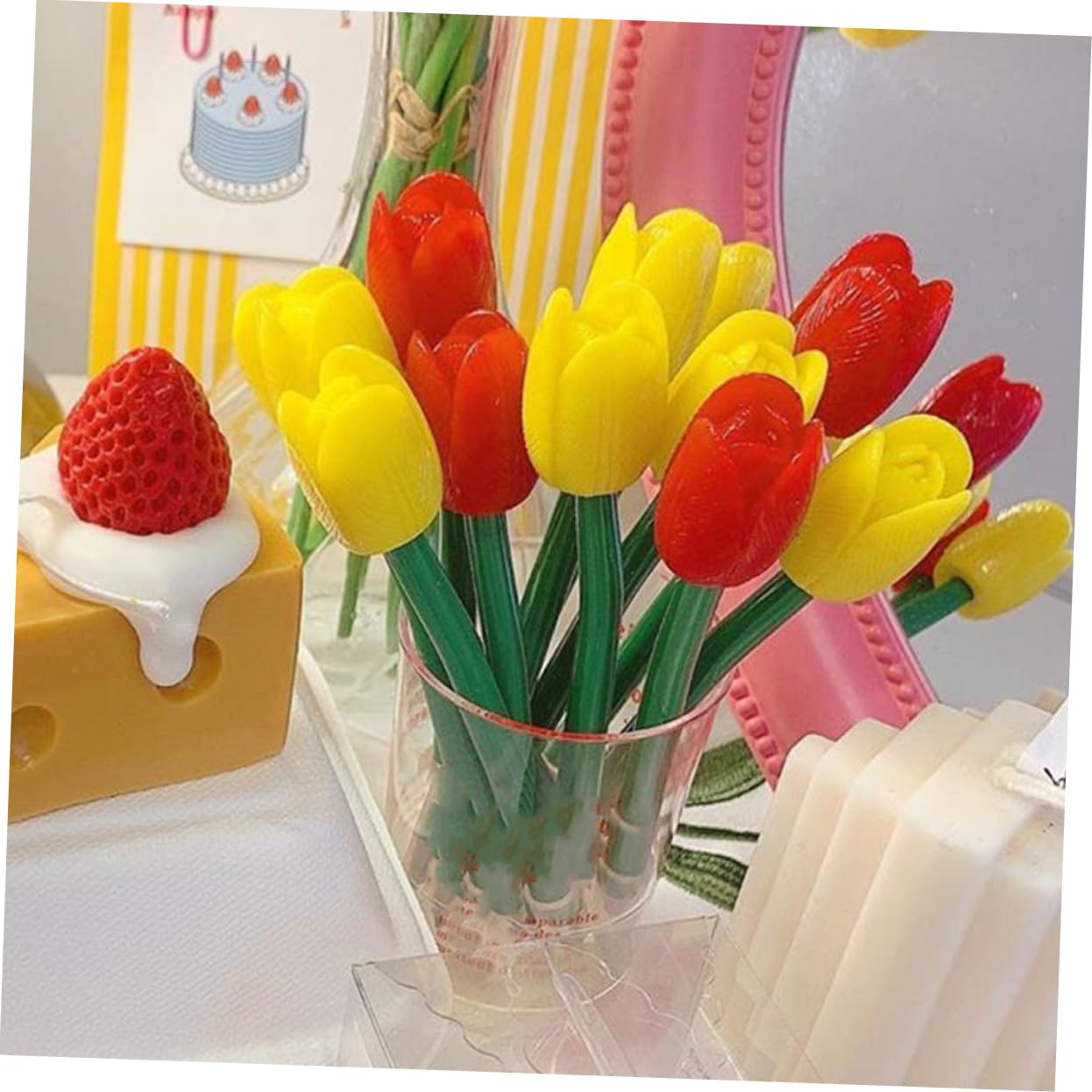 VILLCASE 3 Set Penna A Tulipano Simulata Note Penna A Punta Fine Evidenziatori Penne Gel Nere Punta Fine Penne A Inchiostro Fantastici Gadget Pastello Marcatore Gel Punto Plastica 5 Pezzi*3