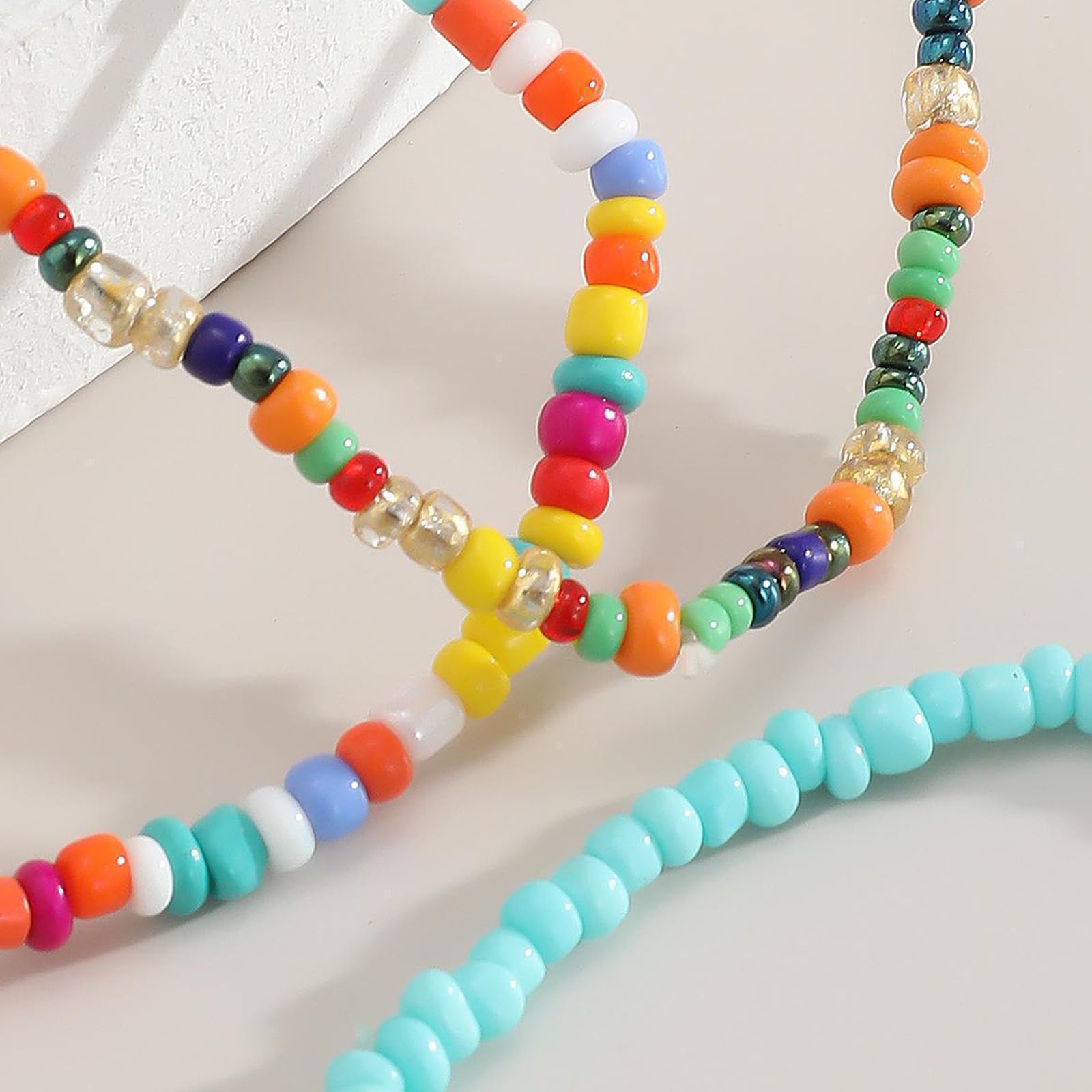 7 Stück Damen Fußkettchen, Handgemachte Bunte Perlen Fusskette Boho Verstellbares Geschichtetes Wasserfestes Elastische Fußschmuck Set für Frauen Mädchen