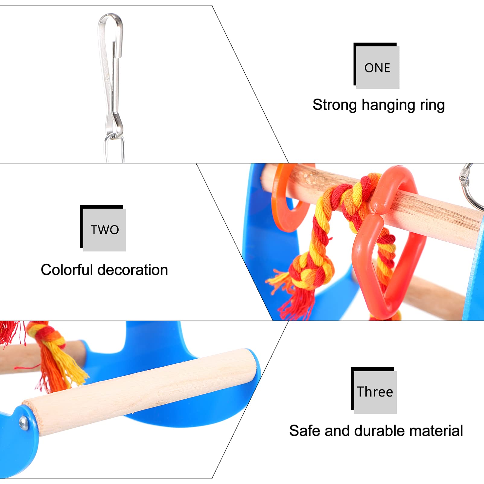 POPETPOP 3pezzi Altalena Per Uccelli Naturale Giocattolo Da Appendere Per Pappagalli Cockatiel e Inseparabili Accessorio Per Cage Con Struttura Resistente e Duratura