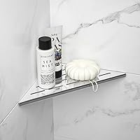 Vista 6 de Estante esquinero de ducha de acero inoxidable 304 pulido de 10 pulgadas, estantes esquineros empotrados con diseño de ranura, lechada de baño