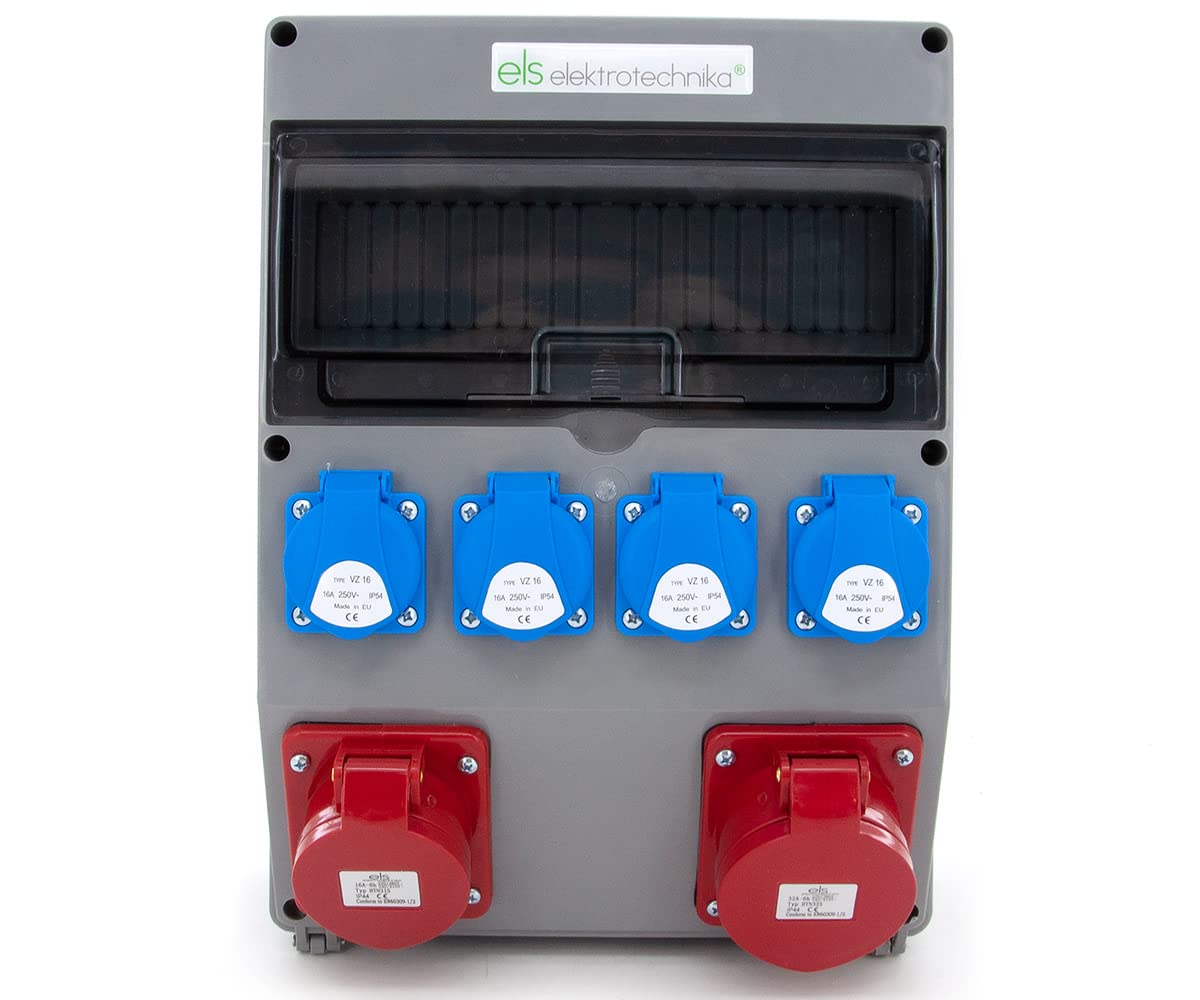 Nuovo ELS Elektrotechnika - Splitter di corrente di costruzione - Alloggiamento vuoto - 4x 230 V e CEE 16 A e CEE 32 A - Per l'aggiornamento di dispositivi modulari - Cablato, per interni ed esterni