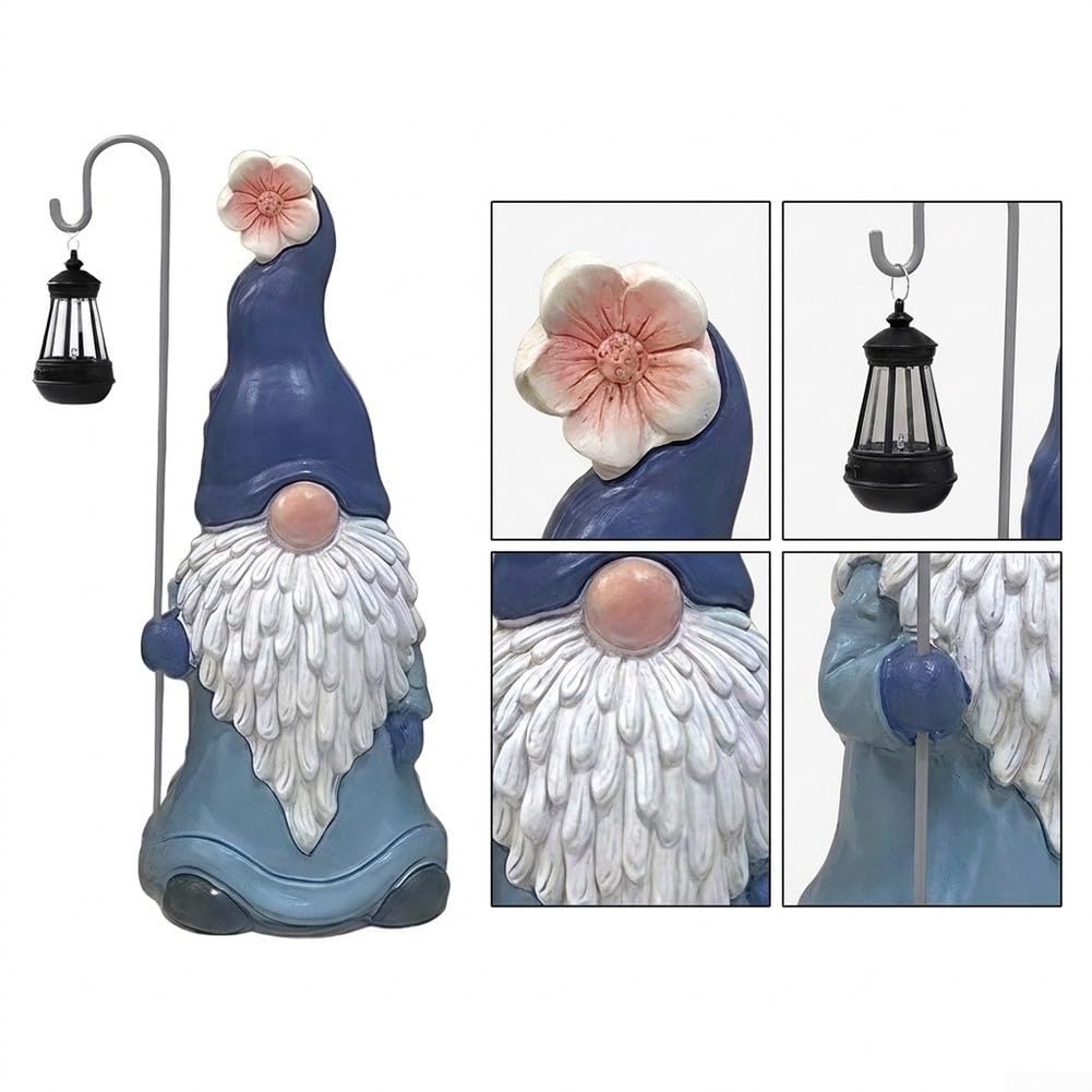 Estatua solar de gnomo de jardín de 41 cm, resina resistente a la
