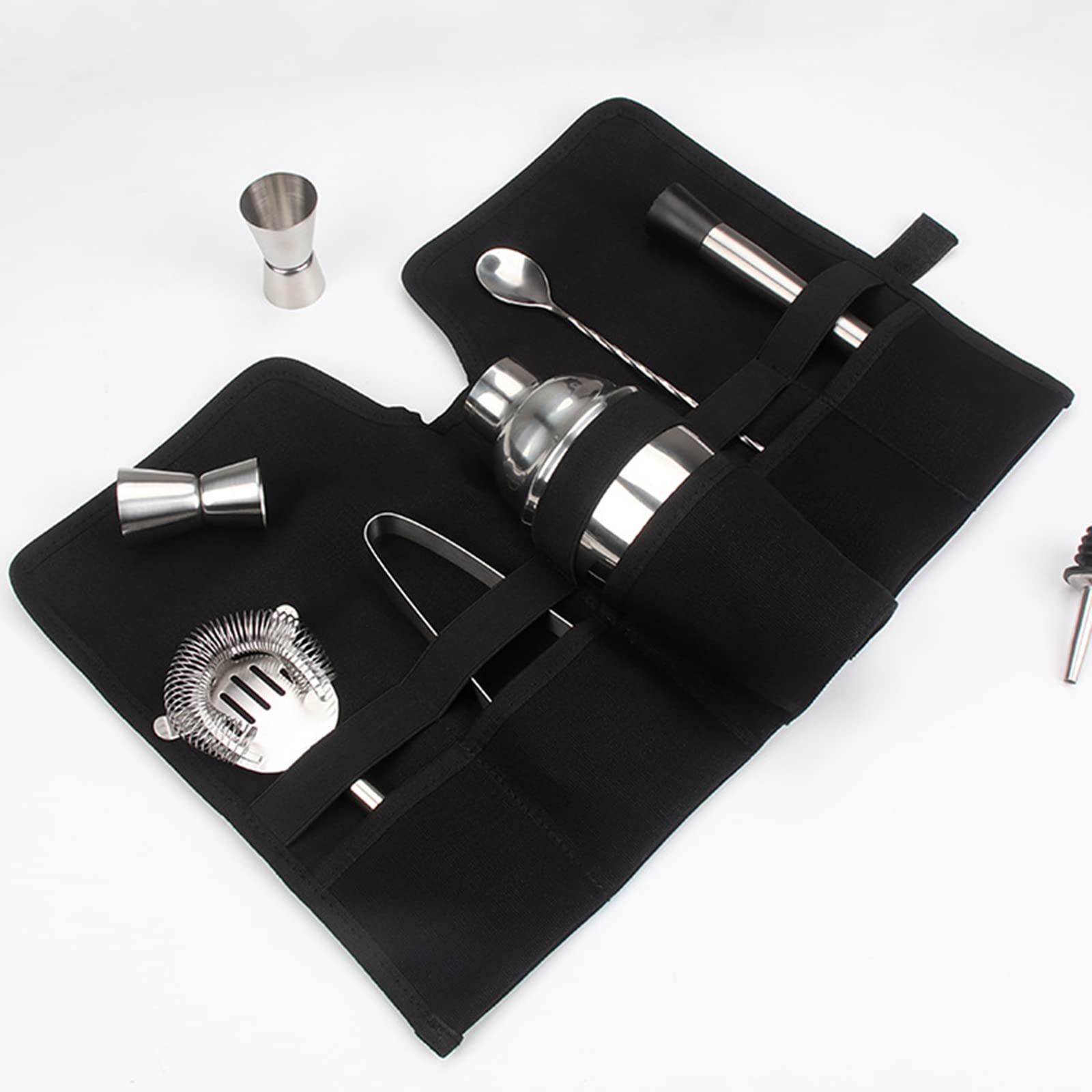 Borsa Barman Professionale, Barman Borsa Arrotolabile Portatile, Borsa da Bar Perfetta per la Protezione del Cocktail Set (Solo Borsa),Nero