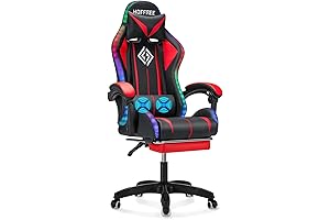 Ergonomic Gaming Chair with Massage and LED RGB Lighting: Red and Black Dominance
