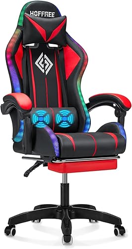 Silla de juegos de masaje con luces LED RGB y reposapiés, silla ergonómica para juegos de computadora con respaldo alto, silla de videojuegos con