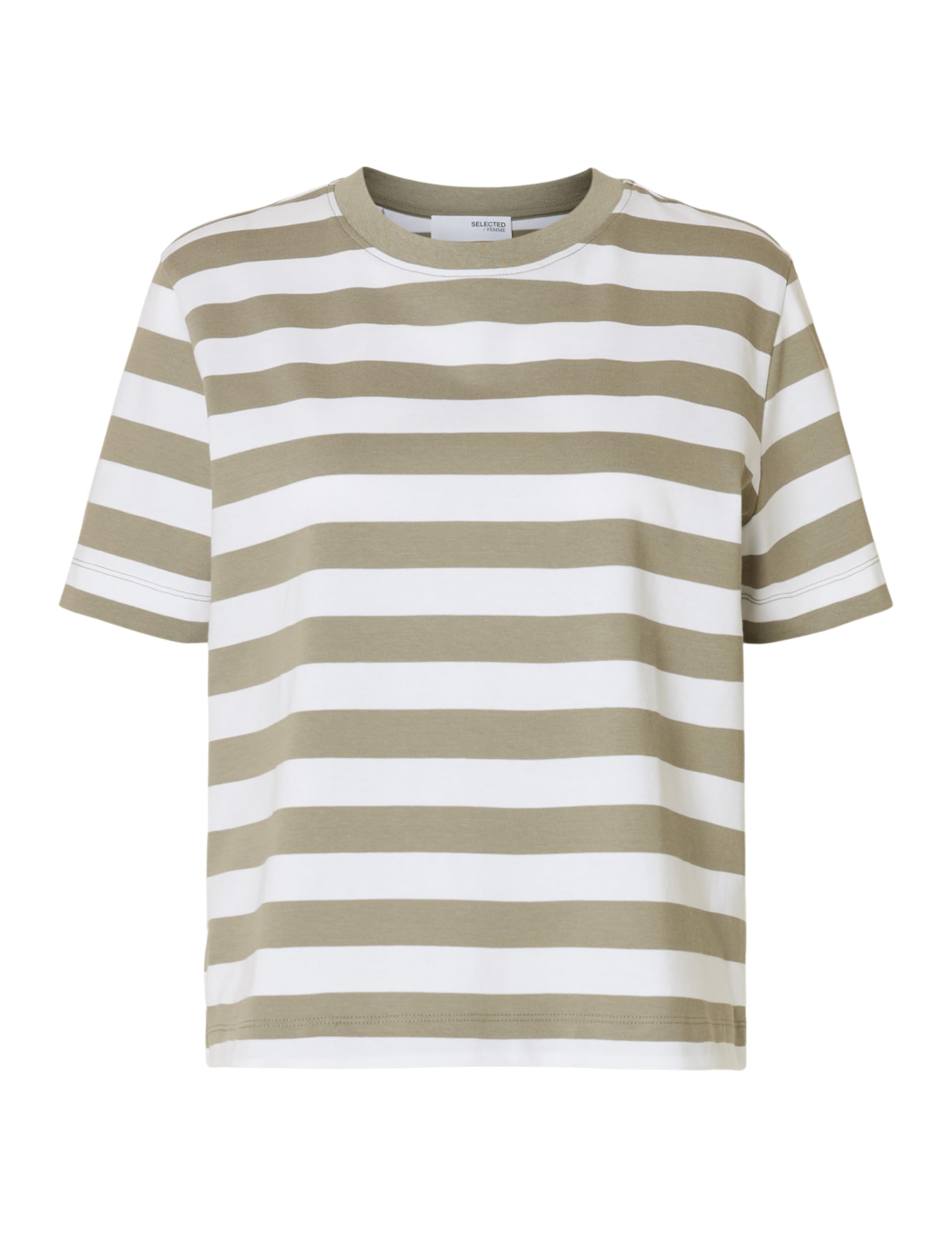 Selected Femme Women's Vetiver T-Shirt Striped Boxy Fit, M