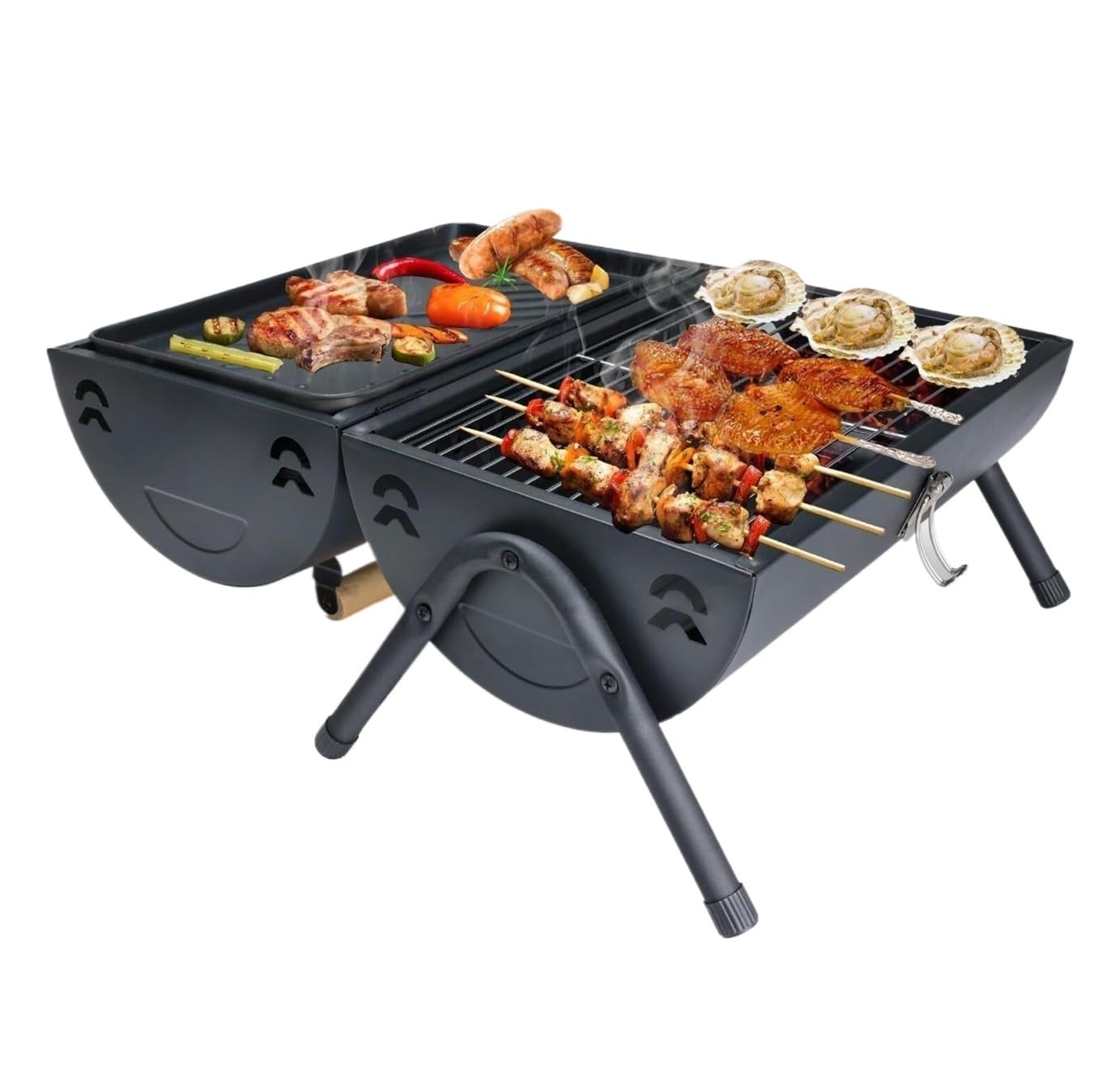 Parrilla, Parrilla de Carbón Portátil de Doble Cara para Exteriores, Parrilla de Barbacoa de Mesa para Exteriores/Black/38X25X37.5Cm